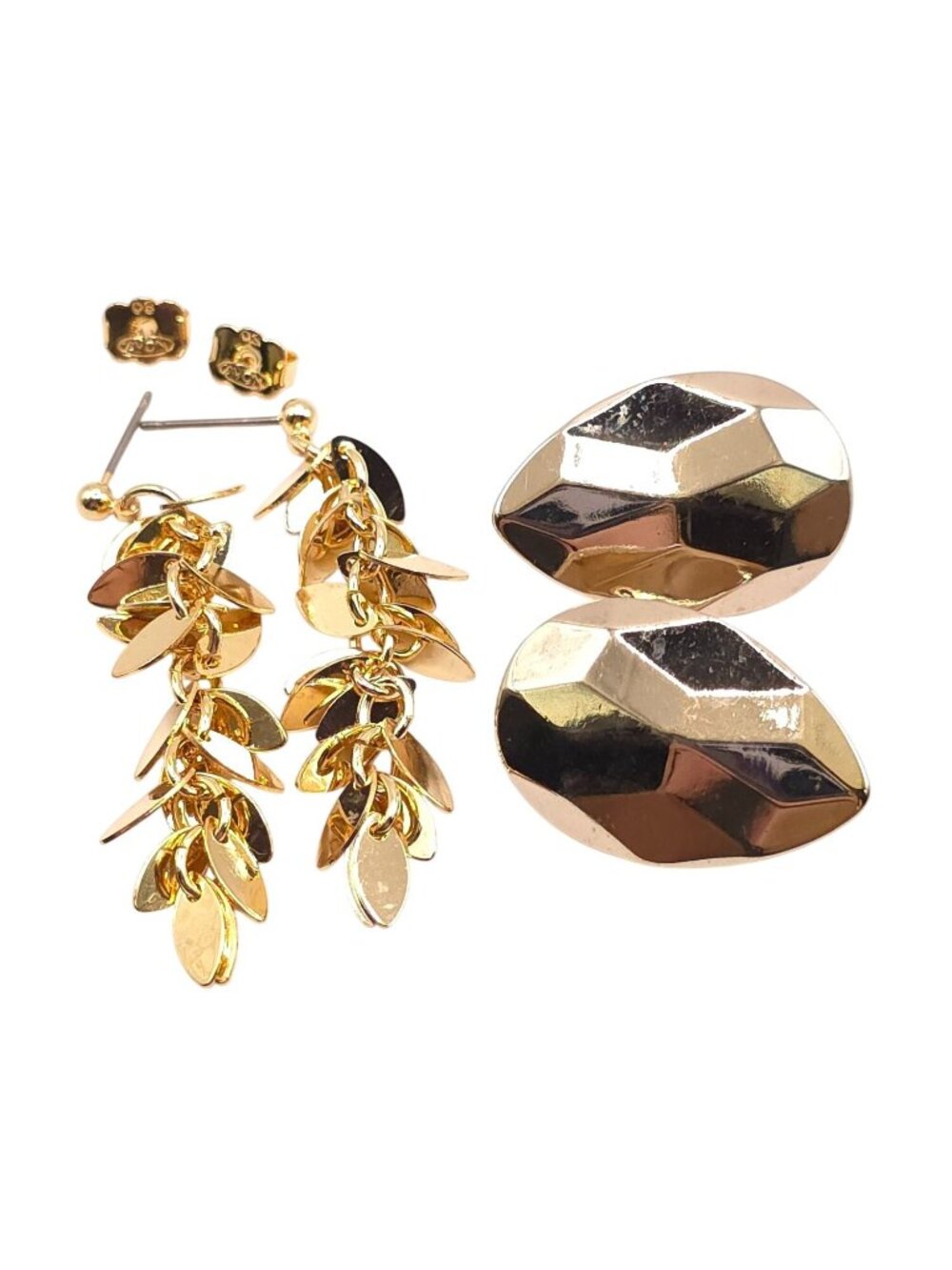 Avon Gold-Tone Leaf Drop & Faceted Clip-On Earrings Set